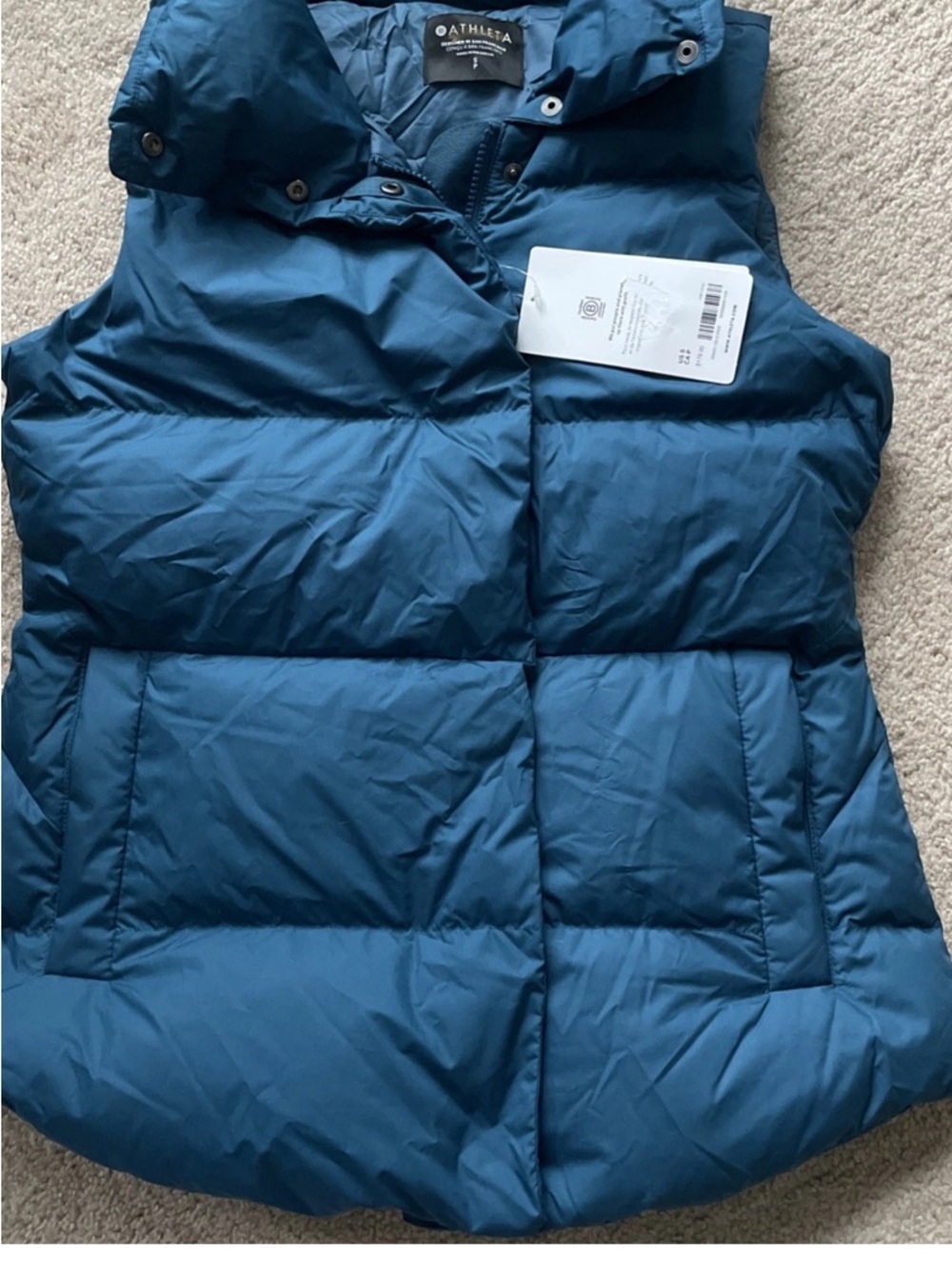 Athleta Downtown Teal Blue Down Quilted Puffer Vest